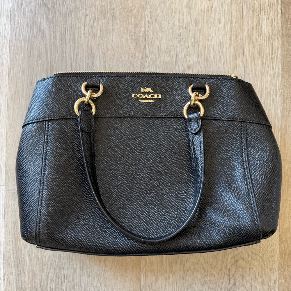 Coach Black Leather Shoulder Bag with Gold Hardware